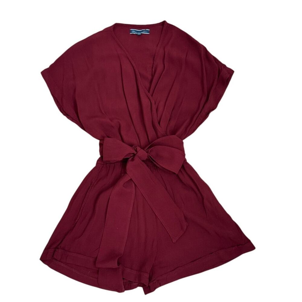 Shore Romper Tie Front Lightweight Boho Flowy Maroon Short Jumpsuit Size XS